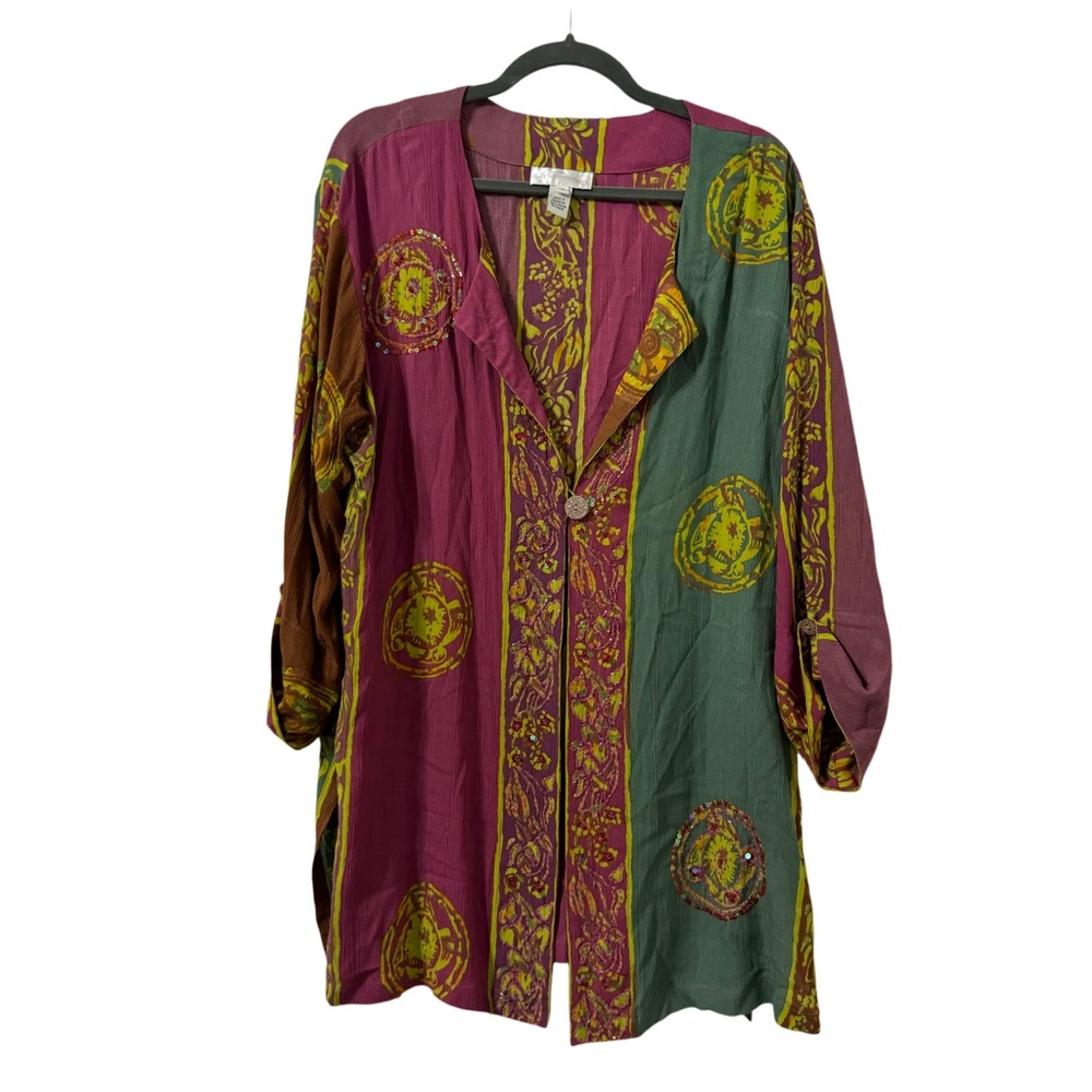Soft Surroundings‎ 90s Vintage Artsy Beaded Single Button 3/4 Sleeve Size Medium